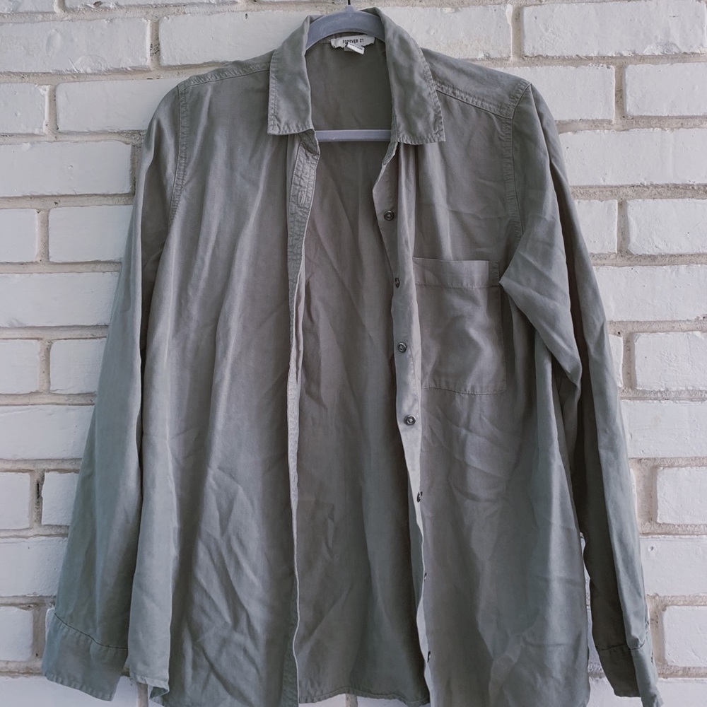 Army green button down boyfriend fit long sleeve
